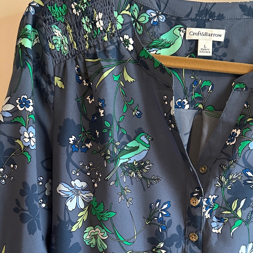 Croft & Barrow Brand Navy Floral Blouse - Picture 5 of 5
